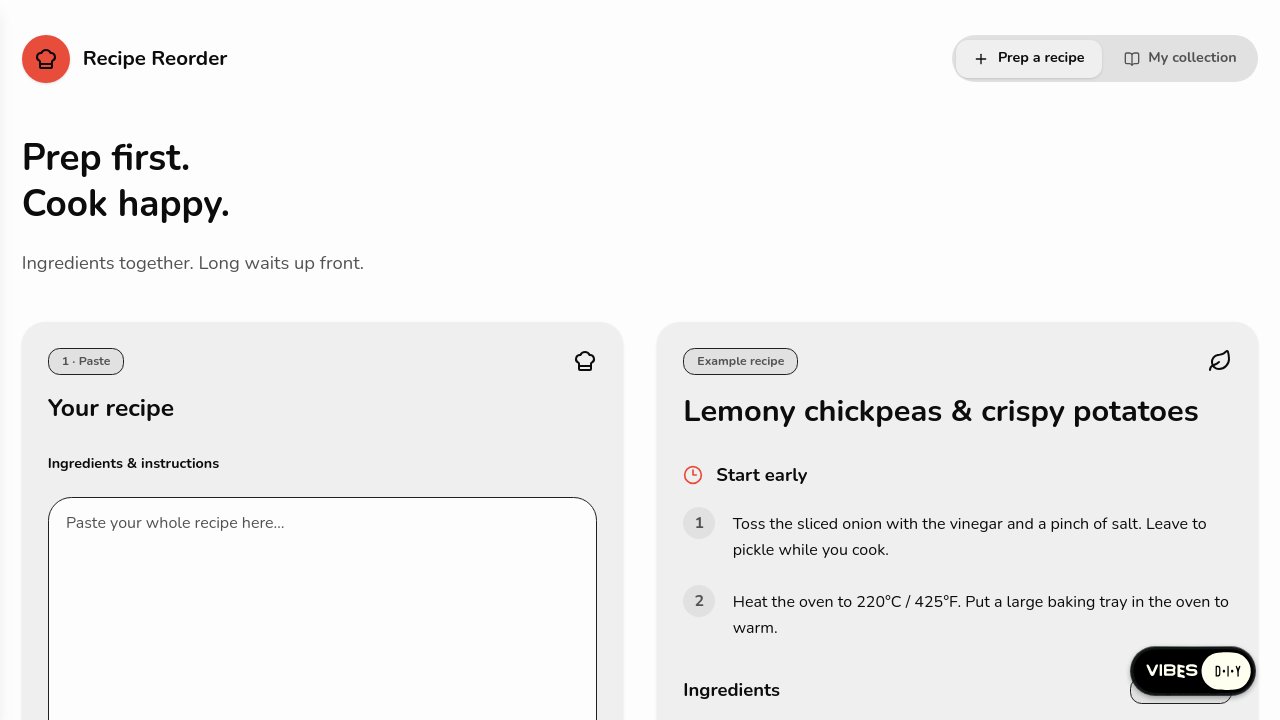 Screenshot of Recipe Reorder